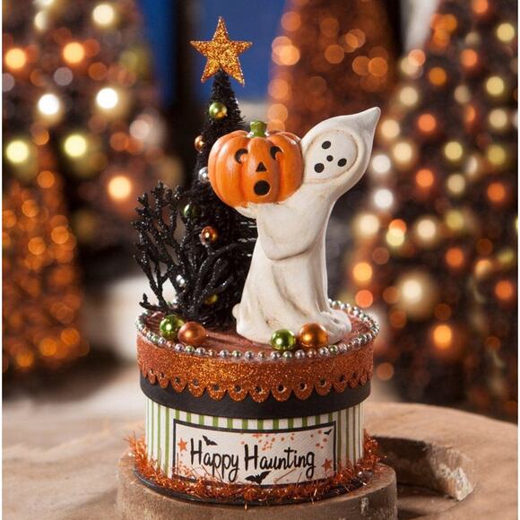 New Bethany Lowe Happy Haunting Ghost On Box Halloween Vintage Inspired Decor